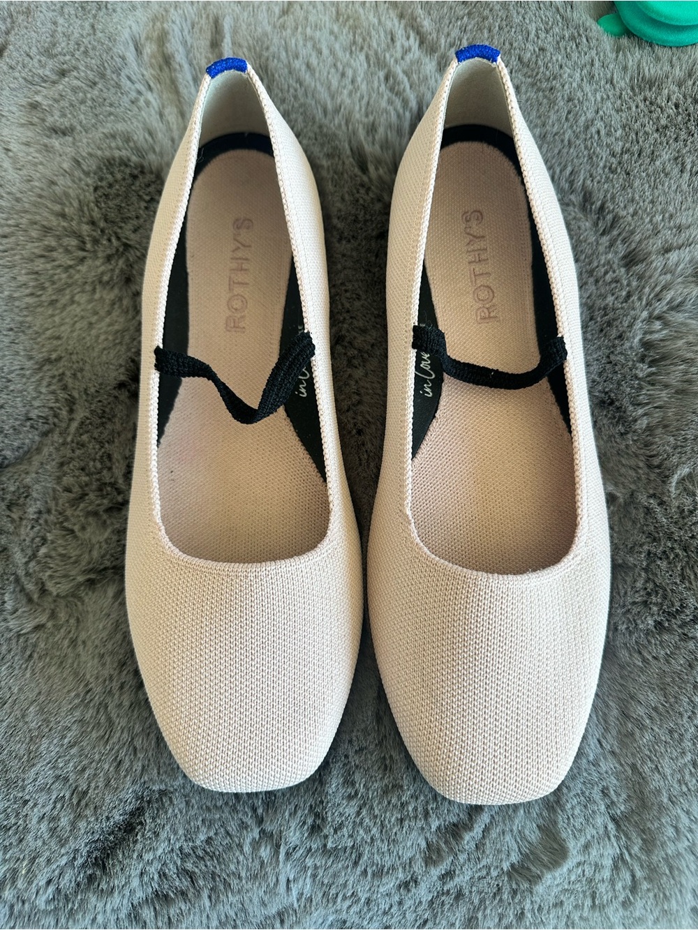 Rothy's Ballet Flats in Pale Pink with Black Strap